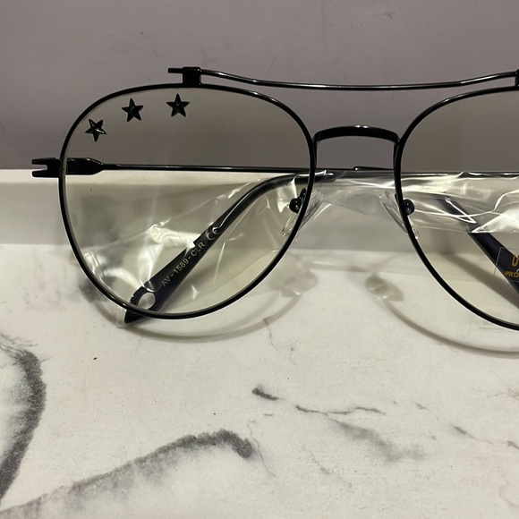 NEW ARRIVALS UNISEX GOLD STAR STUDDED CLEAR LENS AVIATORS GLASSES main image 14